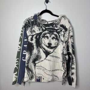 Graphic Wolf Print Hoodie - Black & White